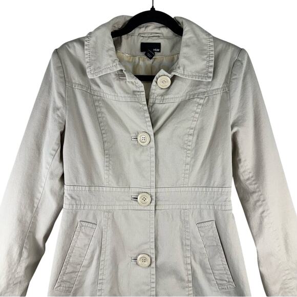 H&M Light Beige Button-Up Long Trench Coat Cotton Women Size 8 Feminine Neutral - Picture 3 of 8